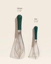 The GIR Ultimate & Mini Whisk with dimensions on a grey background. 